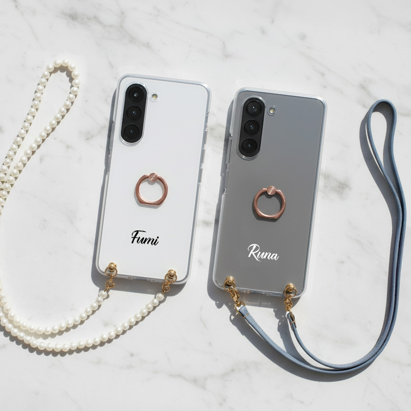 クリアケース×名入れ印刷×スマホリング×選べるロングストラップ