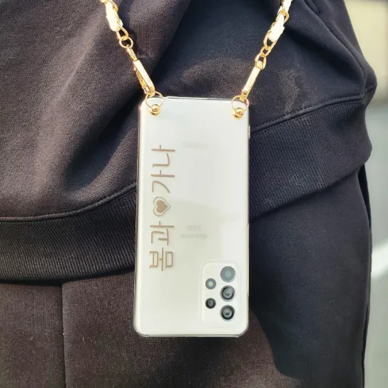 スマホケース ハード 全機種対応【クリア×ハングル名入れ(文字色30色)×選べるロングストラップ】
