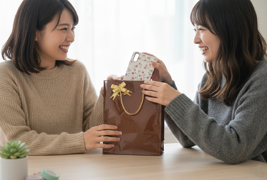 オーダーメイドスマホケースをプレゼントしているイメージ