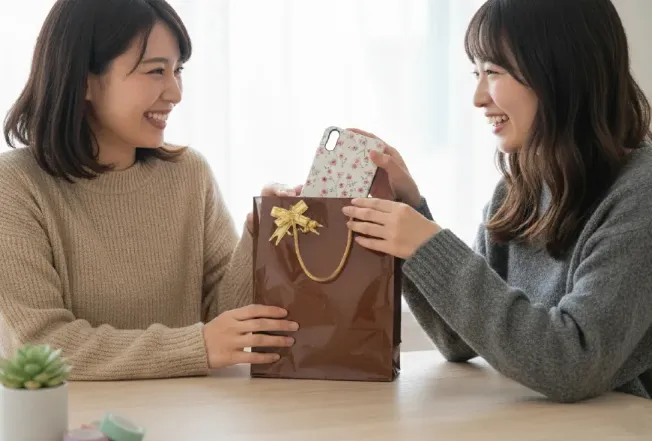 オーダーメイドスマホケースをプレゼントしているイメージ