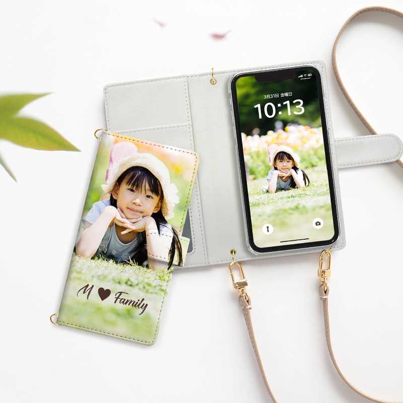 スマホケース 手帳型 全機種対応【オーダーメイド・自分でデザイン×ロングストラップ】スマホショルダー