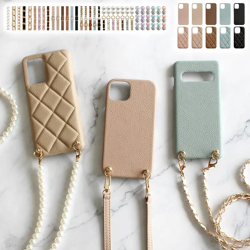 スマホケース スマホカバー AQUOS OPPO Google Pixel ケース【レザーハードorキルティングケース×ロングストラップ】スマホショルダー