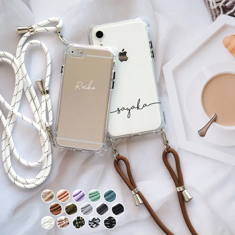 スマホケース スマホカバー iPhoneケース【縦横スト穴iPhoneショルダー×名入れ印刷×両吊りロープストラップ】スマホショルダー
