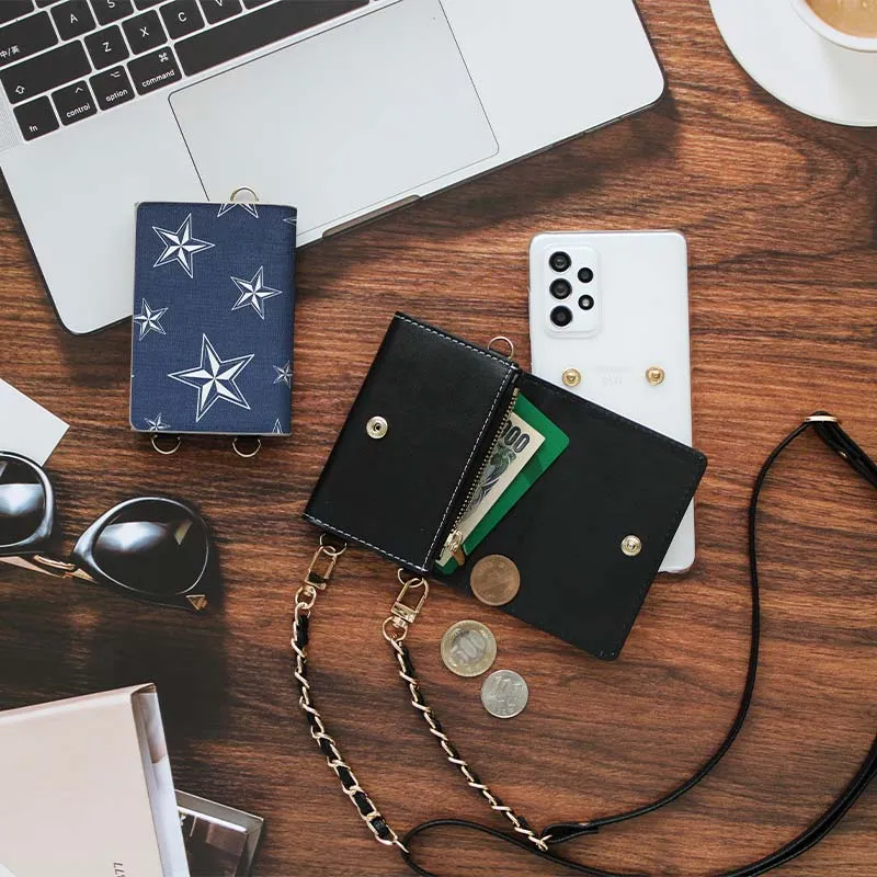 スマホケース ハード 全機種対応【クリアケース×クールデザインカード入れ×ストラップ】スマホショルダー