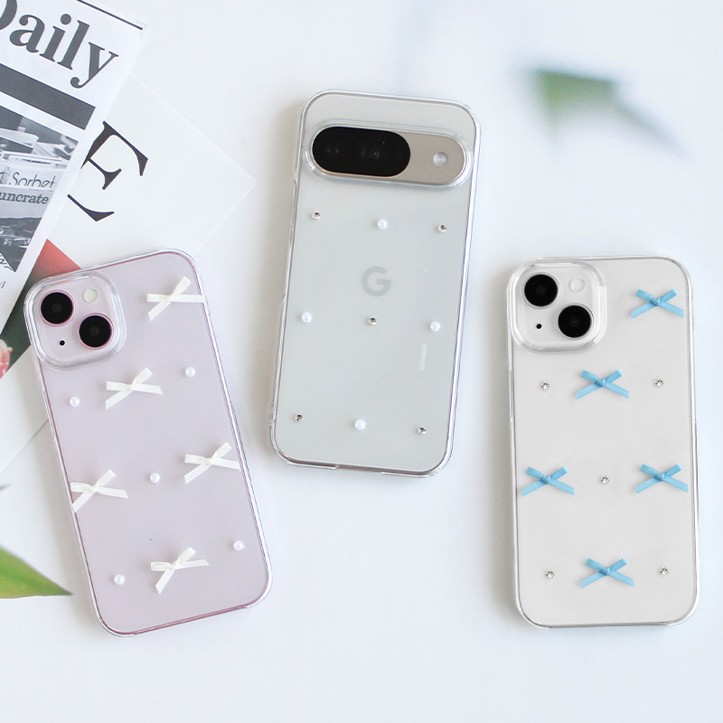 スマホケース ハード 全機種対応【クリアケース×リボン】