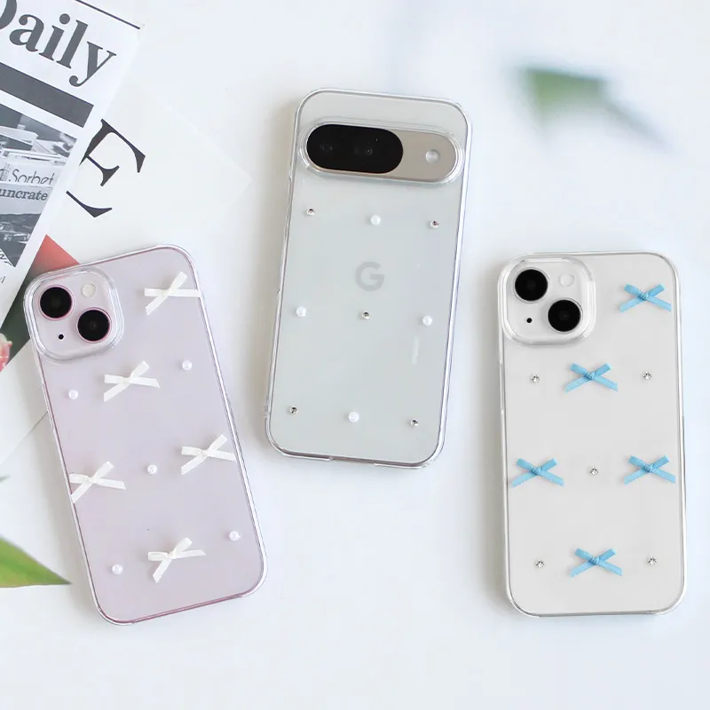 スマホケース ハード 全機種対応【クリアケース×リボン】