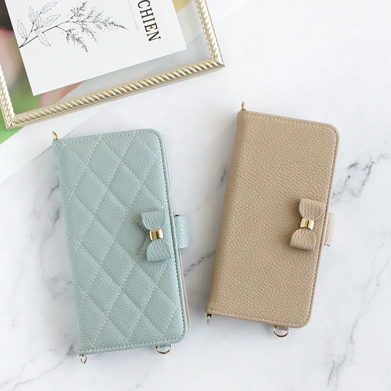 スマホケース 手帳型 全機種対応【くすみレザーorキルティング手帳ケース×立体リボン】