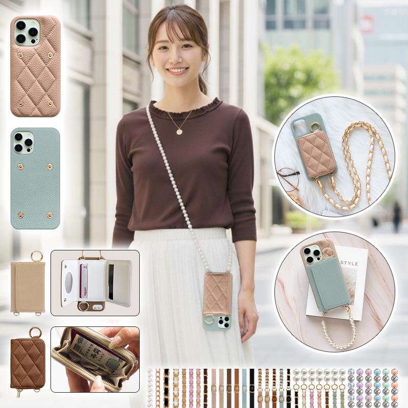 スマホケース スマホカバー iPhoneケース【レザーorキルティング×カード入れor小銭入れ×ショートorロングストラップ】スマホショルダー
