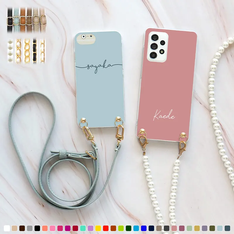 スマホケース ハード 全機種対応【30色×名入れ印刷×選べるロングストラップ】スマホショルダー