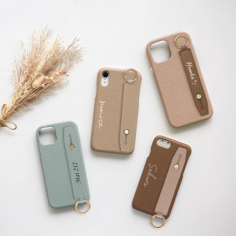 スマホケース ハード 全機種対応【レザーハードケース×レザーベルト×名入れ印刷】