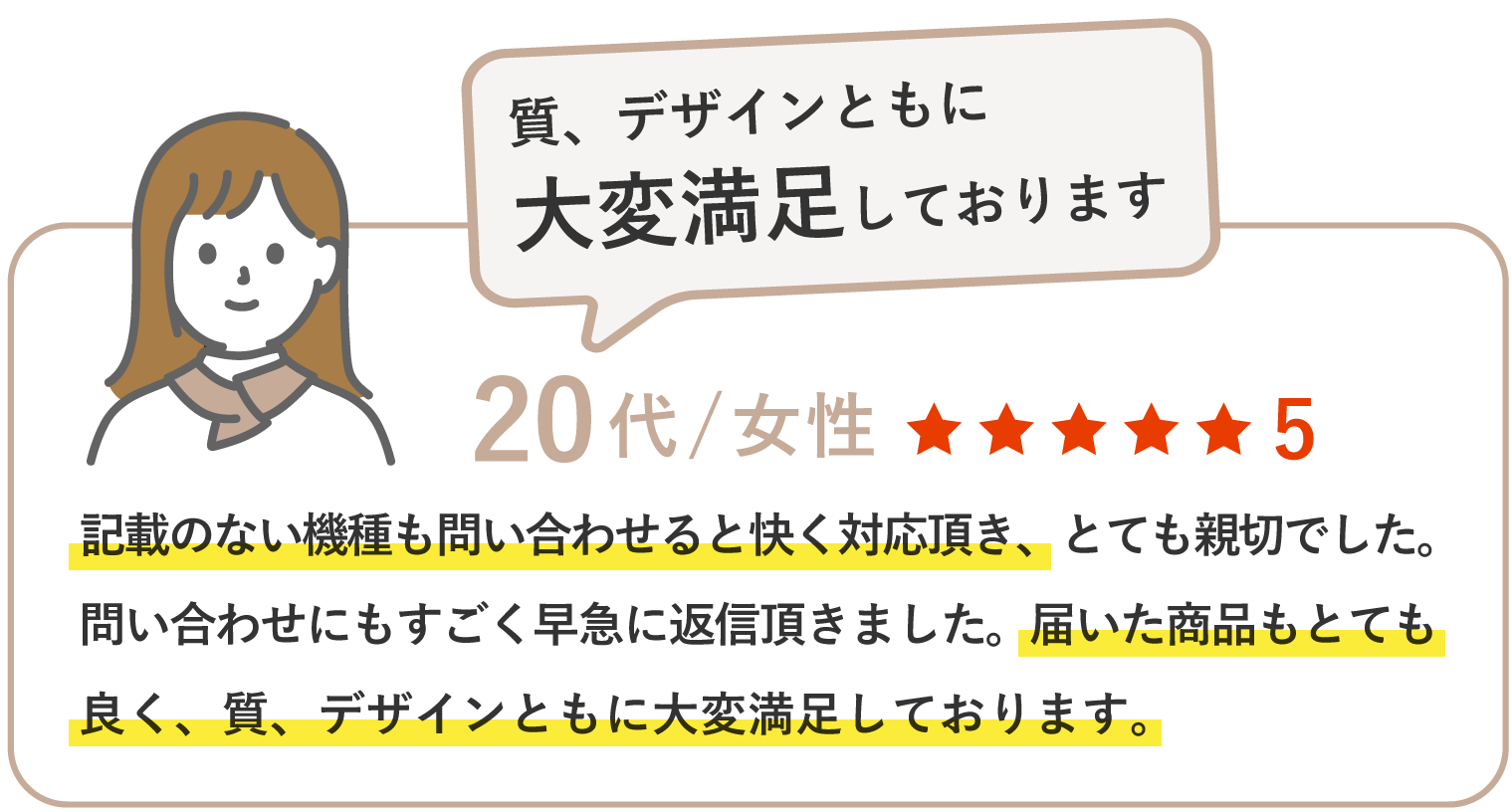 記載のない機種も問い合わせると快く対応頂き、とても親切でした。問い合わせにもすごく早急に返信頂きました。届いた商品もとても良く、質、デザインともに大変満足しております。