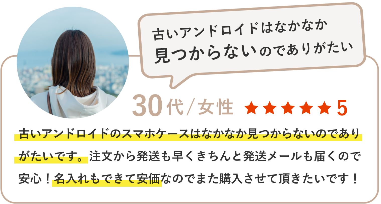 古いアンドロイドのスマホケースはなかなか見つからないのでありがたいです。注文から発送も早くきちんと発送メールも届くので安心！名入れもできて安価なのでまた購入させて頂きたいです！