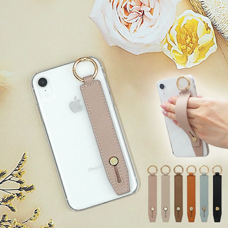 スマホケース ハード 全機種対応 スマホバンド付き 持ち手【クリア
